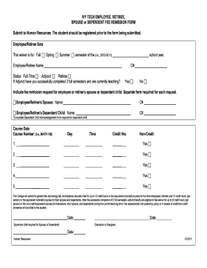 Fee Remission Form Ivy Tech Community College Ivytech