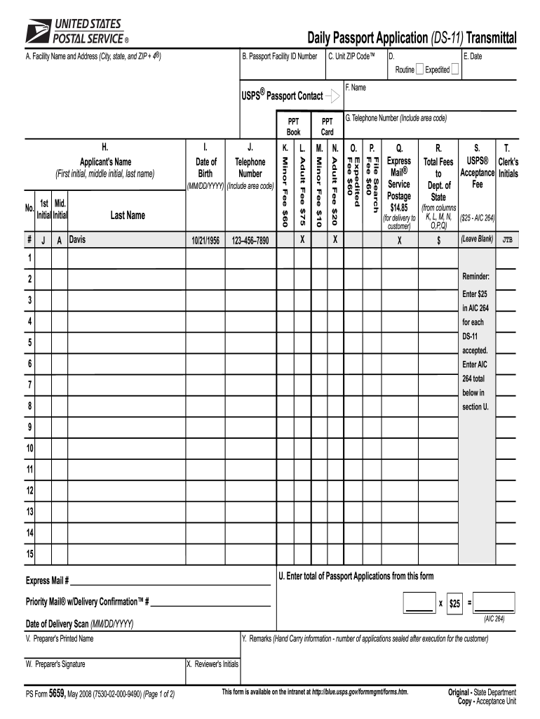  Passport Transmittal Sheet 5659 2008-2024