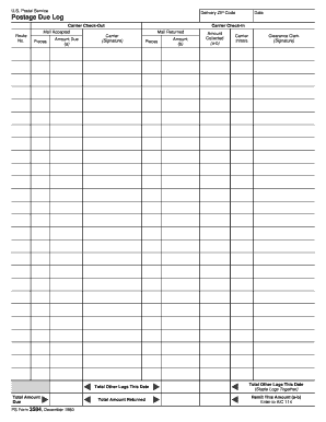 PS Form 3584, Postage Due Log NALC Branch 78 Nalc Branch78