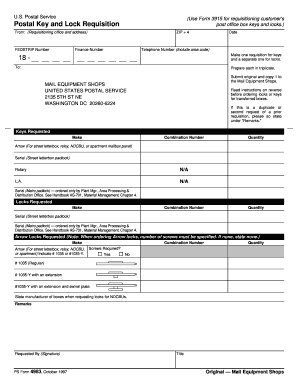 PS Form 4983, Postal Key and Lock Requisition NALC Branch 78 Nalc Branch78