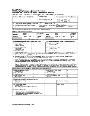 PS Form 8161 MMS SamplingPostage Adjustment Worksheet Presorted and Carrier Route Bound Printed Matter Mailings Note for Detaile