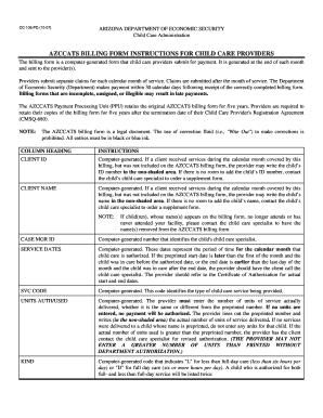 Azccats Billing Form Instructions