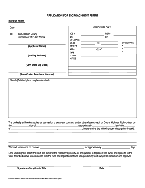 APPLICATION for ENCROACHMENT PERMIT San Joaquin County Sjgov  Form