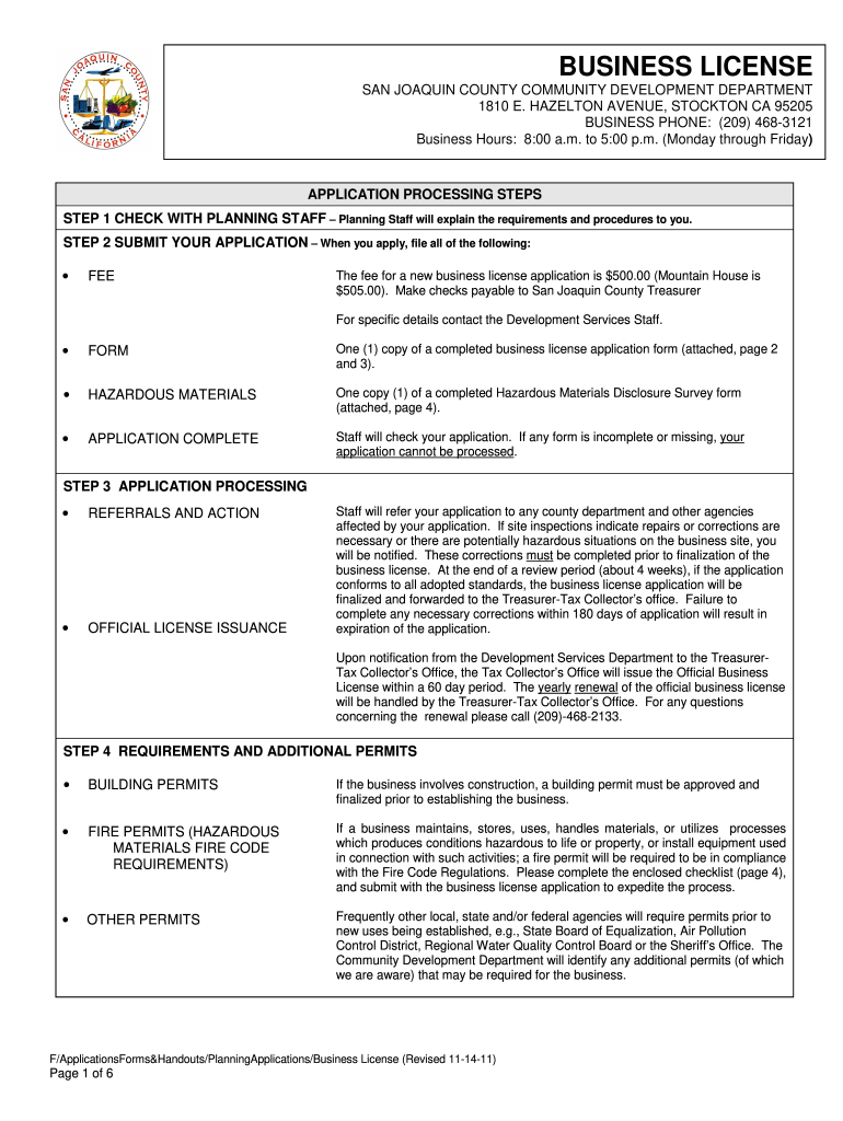 San Joaquin County Business License  Form
