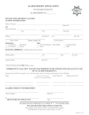 Alarm Permit Application San Joaquin County Sjgov  Form