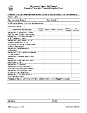 Ems Paramedic Evaluation Sheet  Form