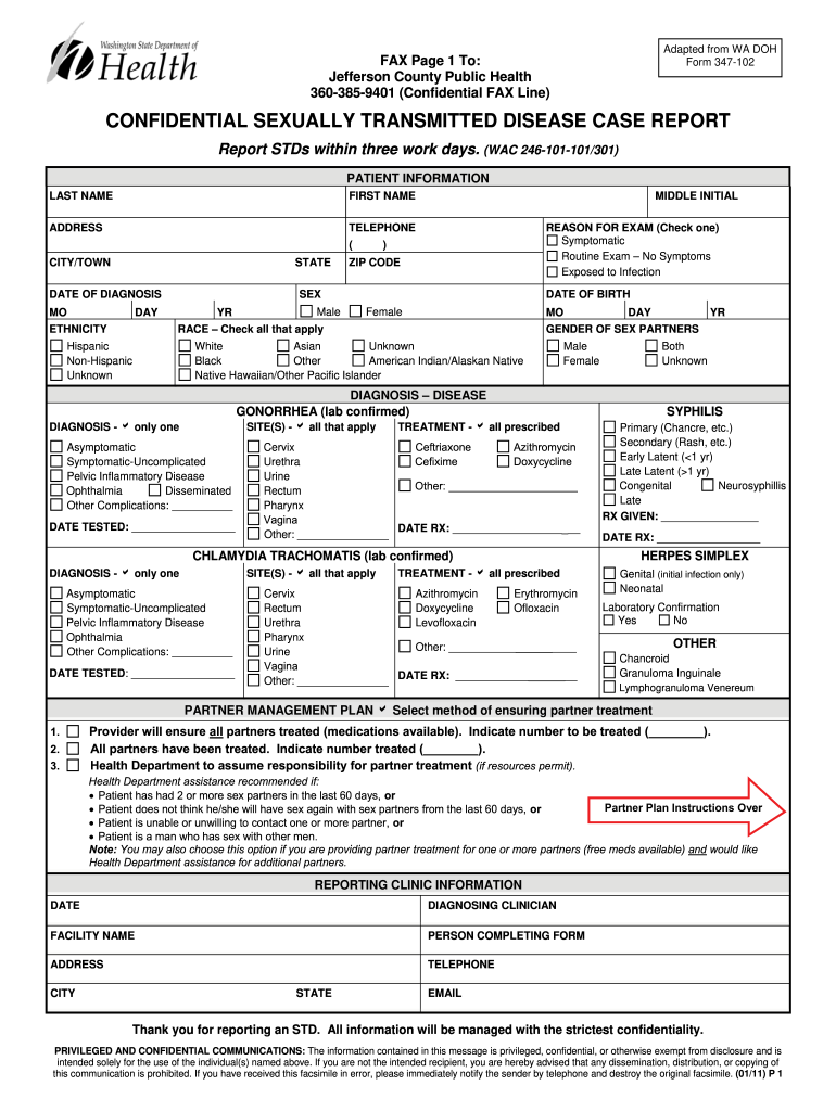  STD Case Report Form Jefferson County Public Health Jeffersoncountypublichealth 2011