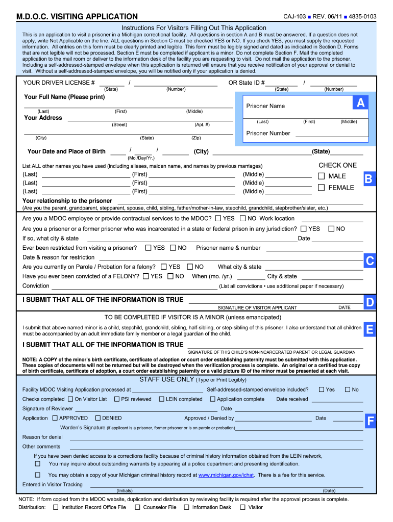 Visiting Application State of Michigan Mi  Form