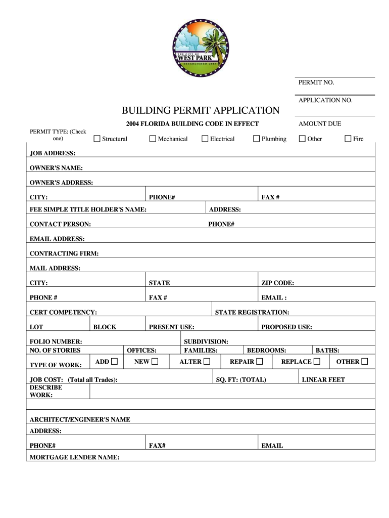 City of West Park Building Department  Form