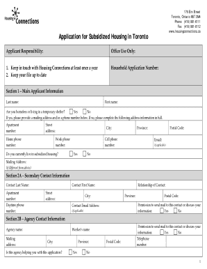 Subsidized Housing Toronto  Form