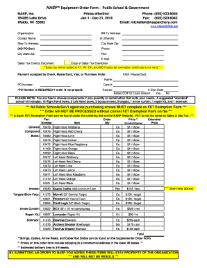 Nasp Equipment Order Form