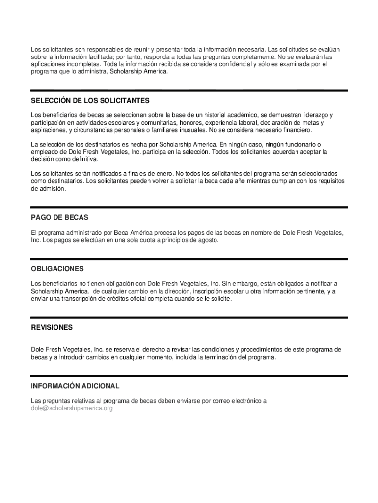 Dole Scholarship  Form