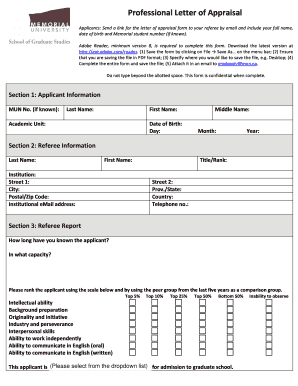 Professional Letter of Appraisal Form Memorial University of Mun