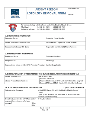 Osha Lockout Tagout Removal  Form
