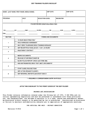Dep Folder Checklist  Form