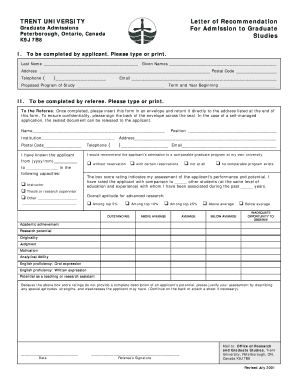 Sample Recommendation Letter for Graduate School Admission PDF  Form