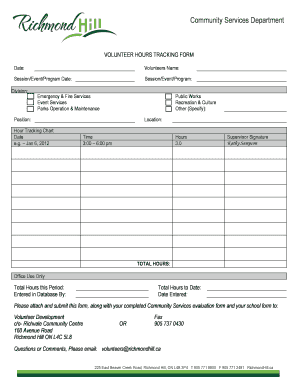 Volunteer Hours Tracking Form Town of Richmond Hill