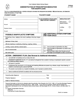 S15a Admin of Medication for Anaphylaxis Form PDF the York