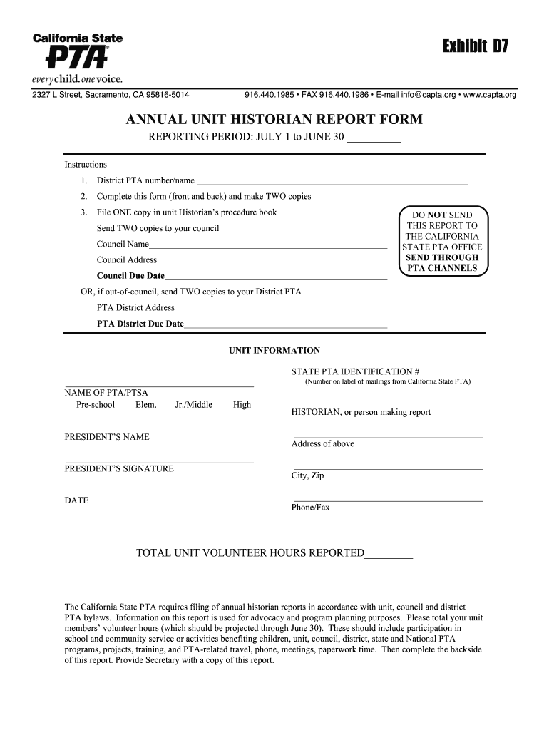  41 Historian Report Form the California State PTA Capta 2010