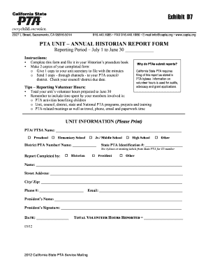 1 D7 Unit Annual Historian Report the California State PTA  Form