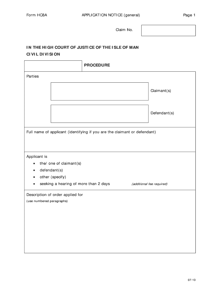  Isle of Man Court Forms Hc8a 2013-2024