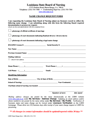 Louisiana State Board of Nursing  Form