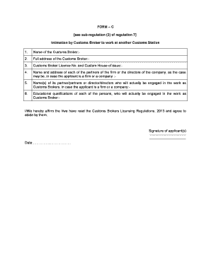 FORM C See Sub Regulation 2 of Regulation 7 Intimation by Cbec Gov