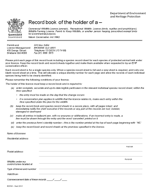 Wildlife Record Book  Form