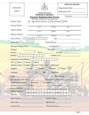 Govt of Goa Agriculture Department Farmer Registration Form