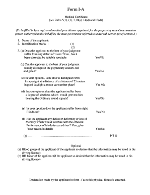 Medical Certificate Form 1a by Govt Doctor