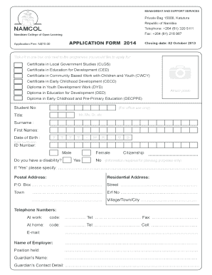 Namcol Mature Age Entry Requirements  Form