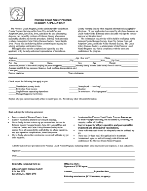  Florence Unash Neuter Program SUBSIDY APPLICATION Johnsoncountyhumane 2012-2024