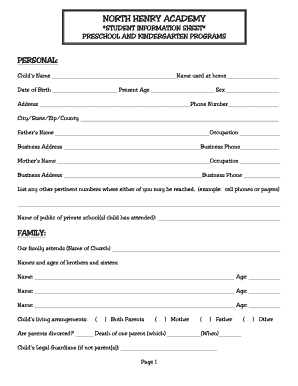 Student Information Sheet PDF