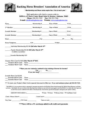 Racking Horse Breeders  Form