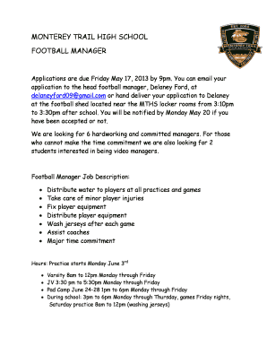 Football Manager Application  Form