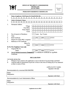 Permanent Resident Certificate  Form