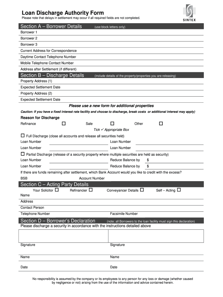 Loan Discharge Authority Form MSA National