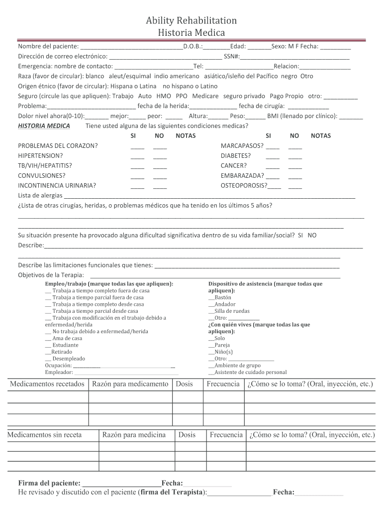  Ability Rehabilitation Historia Medica Nombre Del Paciente D 2014-2024