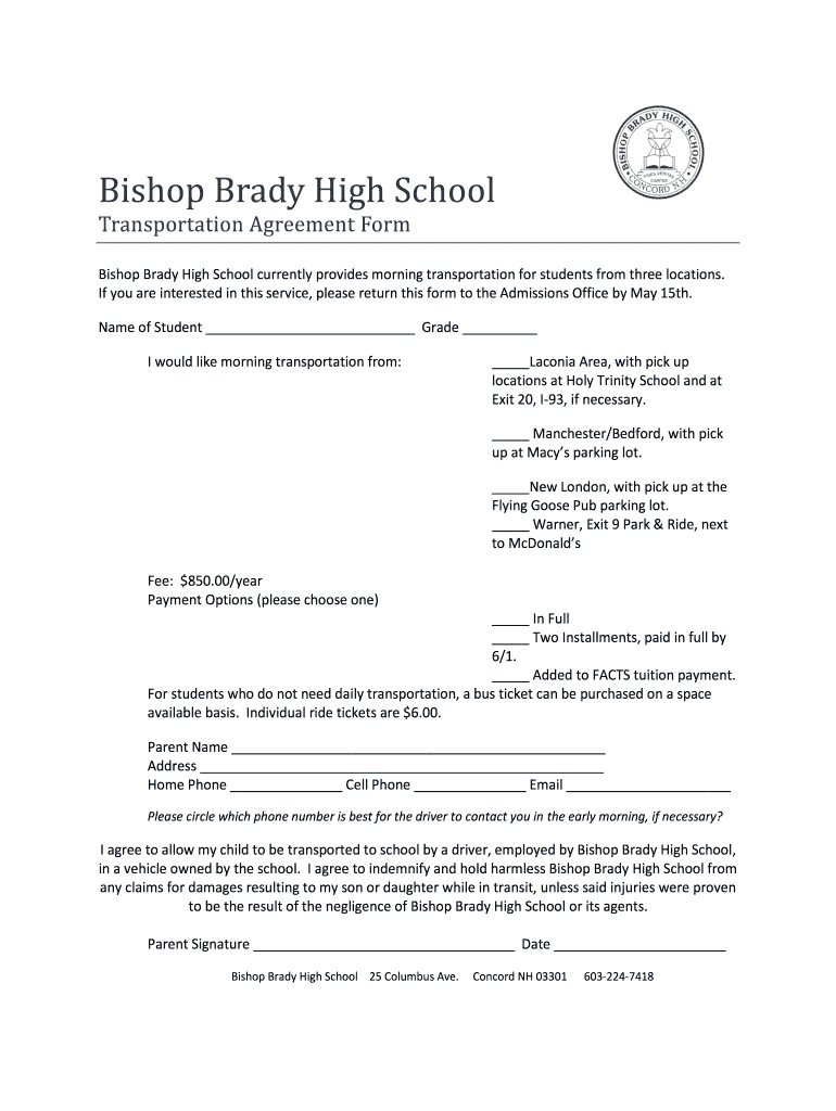 School Transport Agreement Format in Word