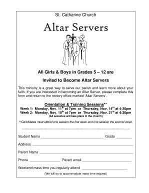 Altar Server Sign Up Academyofourlady  Form