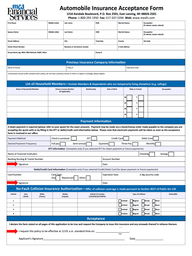 Automobile Insurance Acceptance Formpub Read Only