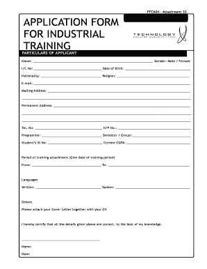 PFC604 Attachment 33 APPLICATION FORM for INDUSTRIAL Tcs Edu