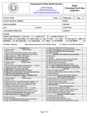 Public Swimming Pool and Spa Inspection Form Brownwood