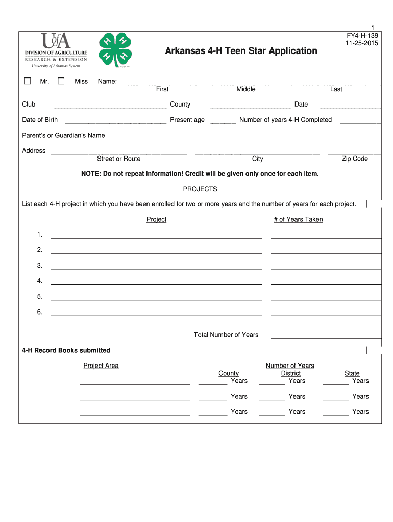  Arkansas 4 H Teen BStar Applicationb  University of Arkansas Bb  Uaex 2015-2024