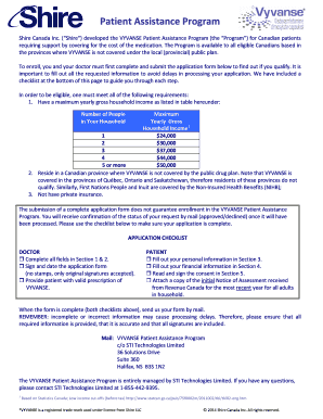 Vyvanse Assistance Program Canada  Form