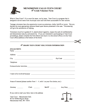 MENOMONEE FALLS TEEN COURT 8 Grade Volunteer Form Nms Sdmf Schoolfusion