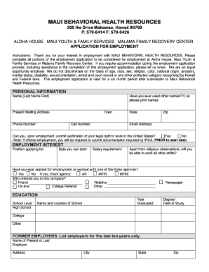 Aloha House Application  Form