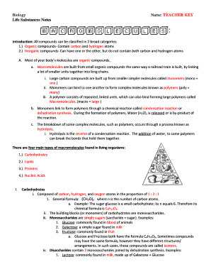 Biology Life Substances Notes  Form