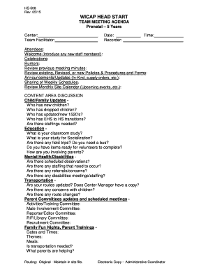 Daycare Staff Meeting Topics  Form