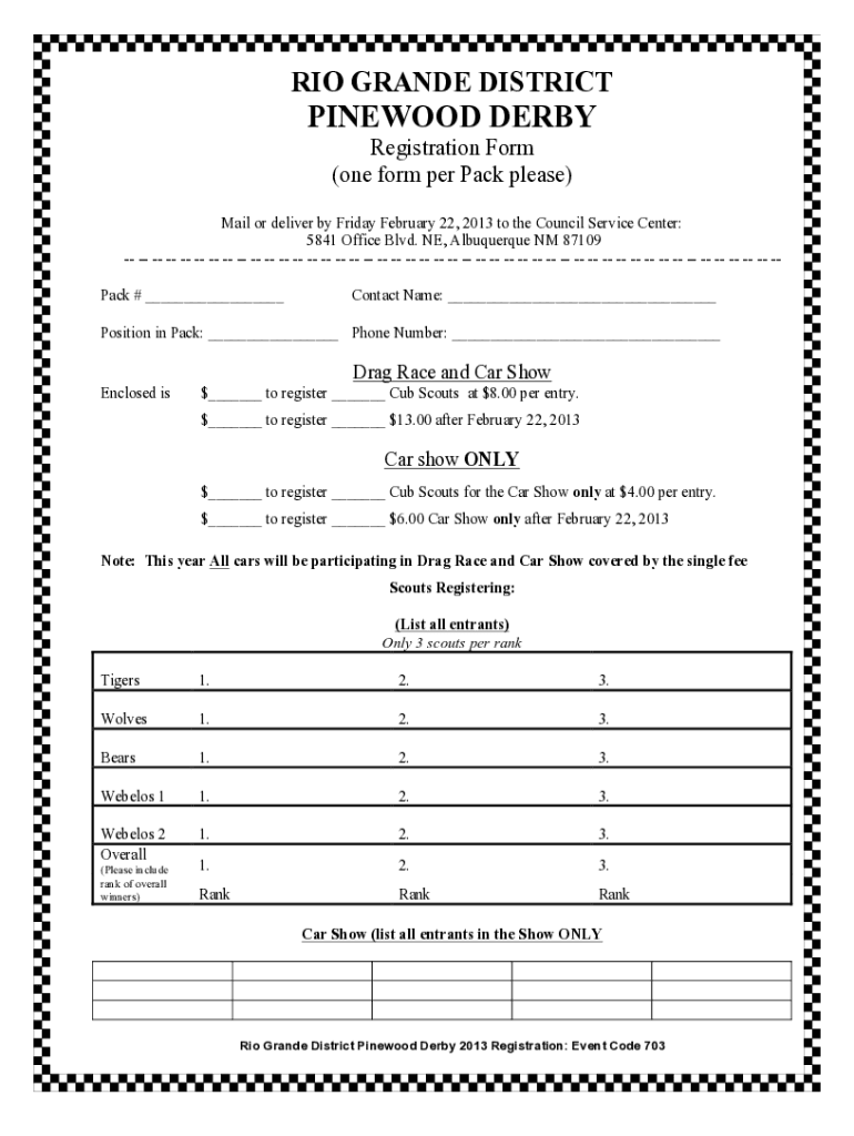 Pinewood Derby Flyer  Form